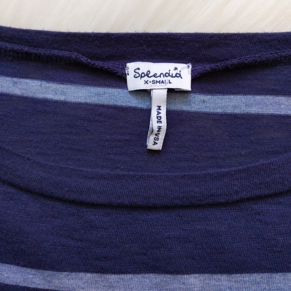 Splendid Blue Striped Roll Tab Sleeve Top | XS - Picture 3 of 6